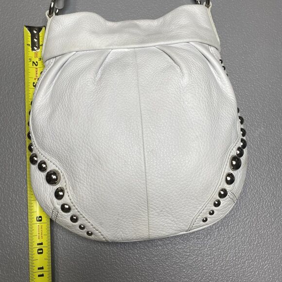 Vintage B MAKOWSKY Crossbody Bag Pebbled Leather Studded Adjustable Strap White - Picture 7 of 16